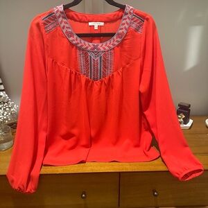 Lucky Brand Red Embroidered Blouse